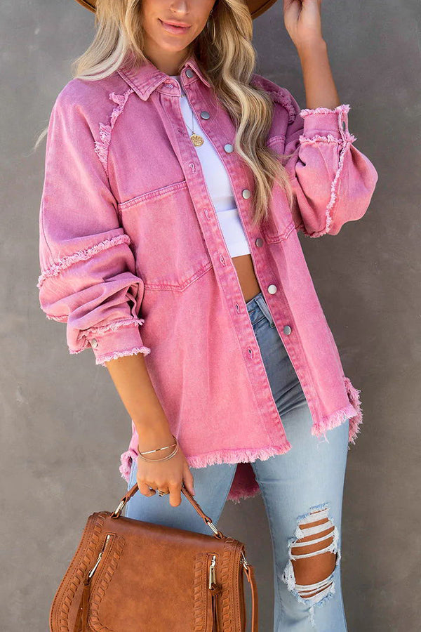 Oversized Frayed Denim Shirt Jacket