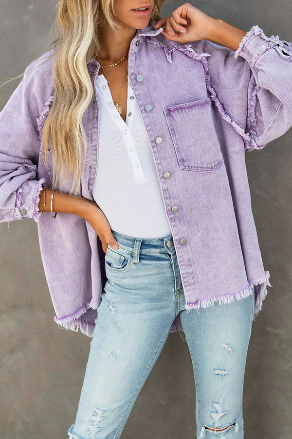Oversized Frayed Denim Shirt Jacket