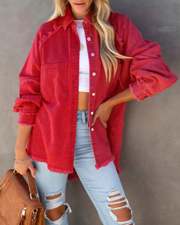 Oversized Frayed Denim Shirt Jacket