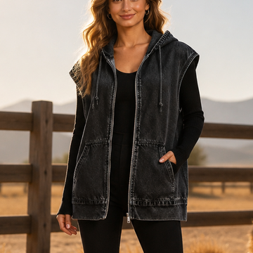 Oversized Hooded Denim Vest