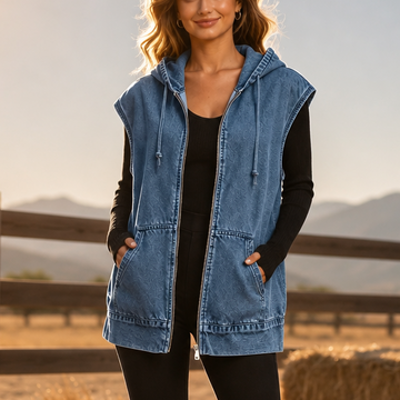 Oversized Hooded Denim Vest