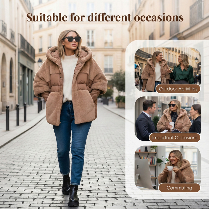 Feature panel showing the quilted jacket styled for three occasions