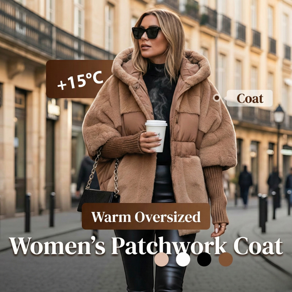 Feature panel of the camel quilted hooded jacket in the city