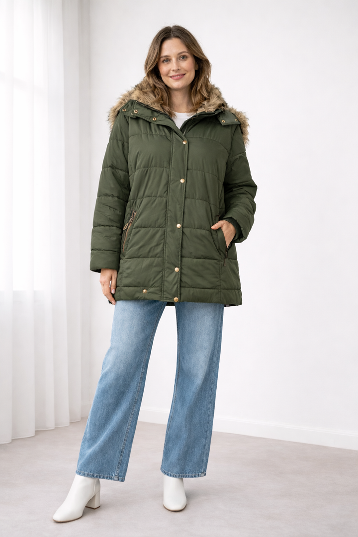 Oversized Quilted Snap-Front Jacket