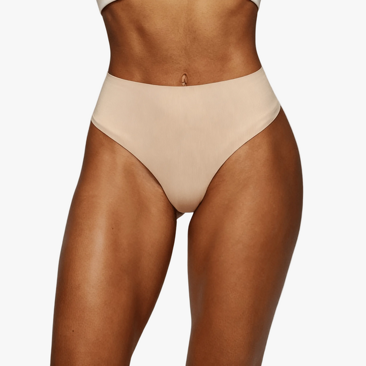 Nude seamless high-cut briefs with a smooth waistband
