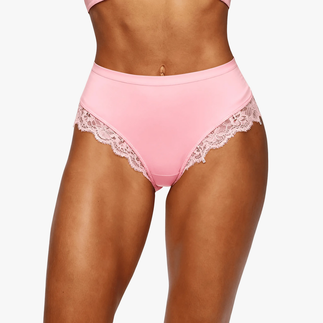 Pink seamless high-cut briefs with lace side panels