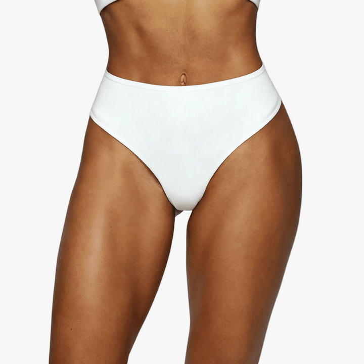 White seamless high-cut briefs with a smooth waistband