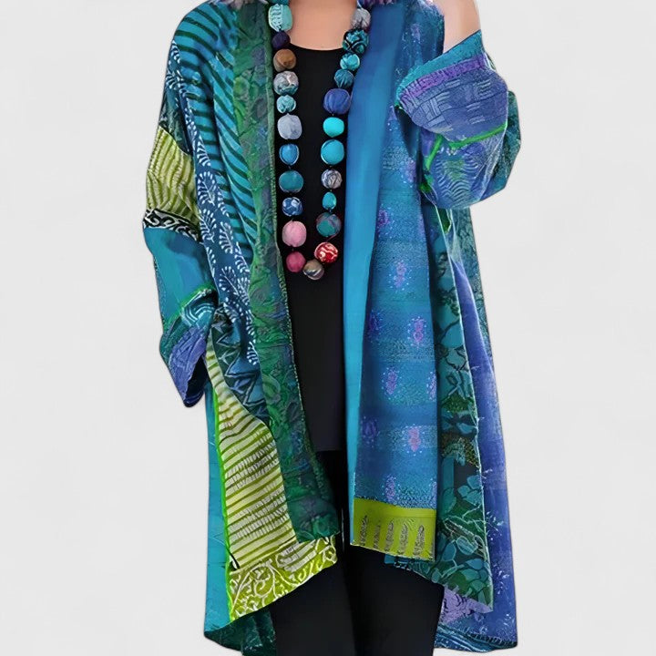 Patchwork Print Longline Kimono Cardigan