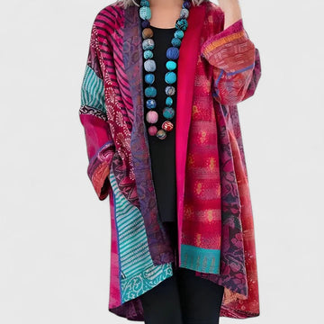 Patchwork Print Longline Kimono Cardigan