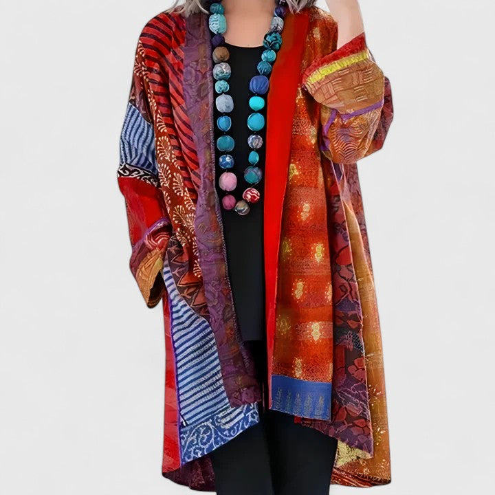 Patchwork Print Longline Kimono Cardigan