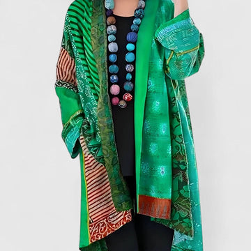 Patchwork Print Longline Kimono Cardigan