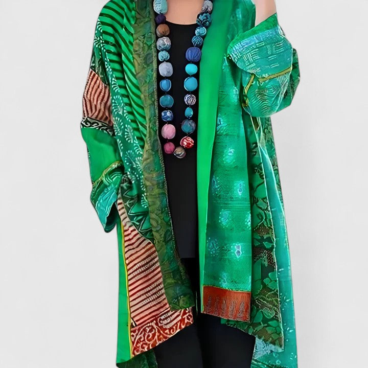 Patchwork Print Longline Kimono Cardigan