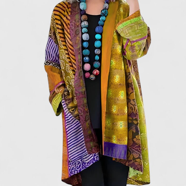 Patchwork Print Longline Kimono Cardigan