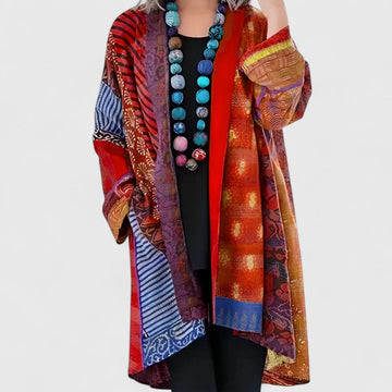 Patchwork Print Longline Kimono Cardigan