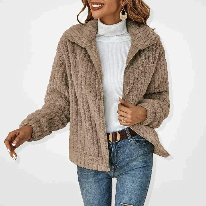 Plush Knit Fold-Over Collar Cardigan