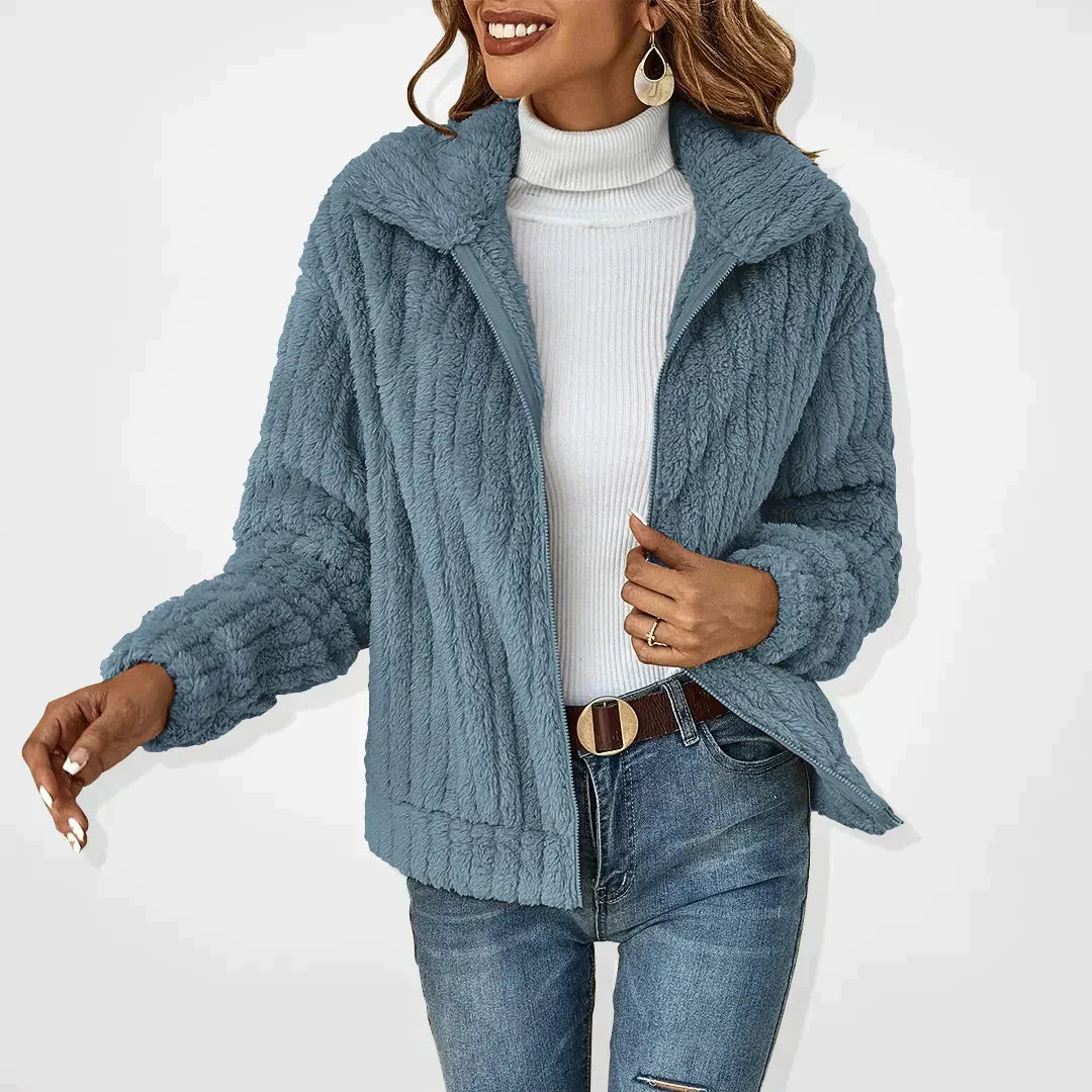 Plush Knit Fold-Over Collar Cardigan