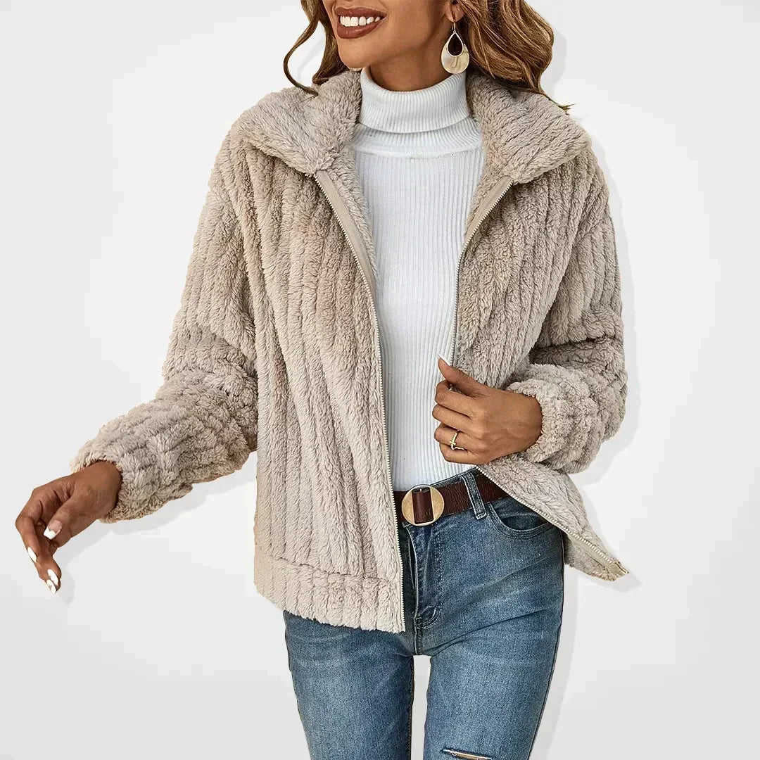 Plush Knit Fold-Over Collar Cardigan