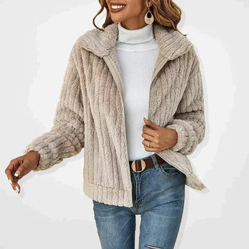 Plush Knit Fold-Over Collar Cardigan