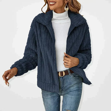 Plush Knit Fold-Over Collar Cardigan