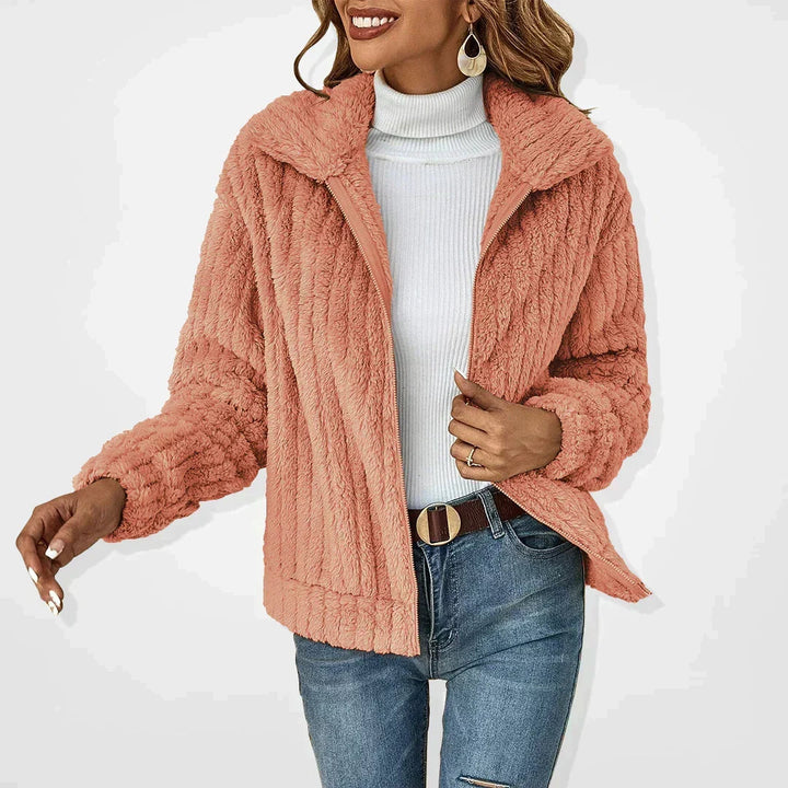 Plush Knit Fold-Over Collar Cardigan