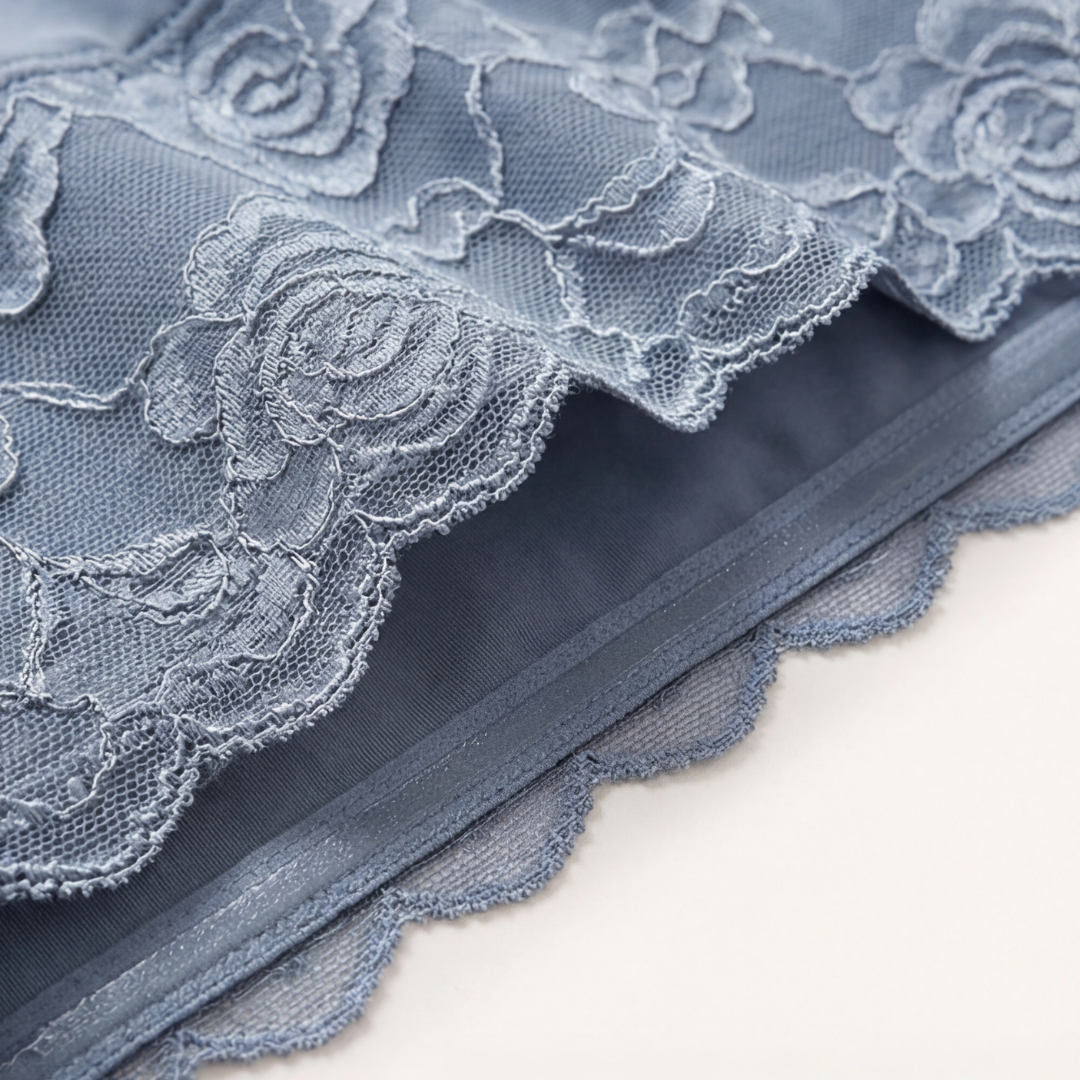 Close-up of the scalloped lace edge on the waistband