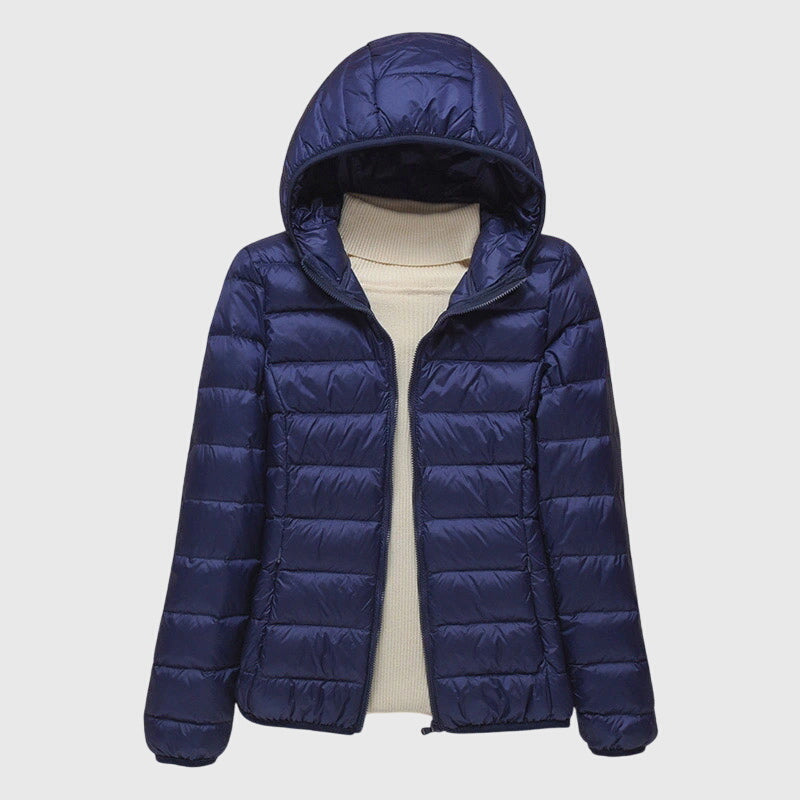 Quilted Puffer Jacket with Hood or Stand Collar