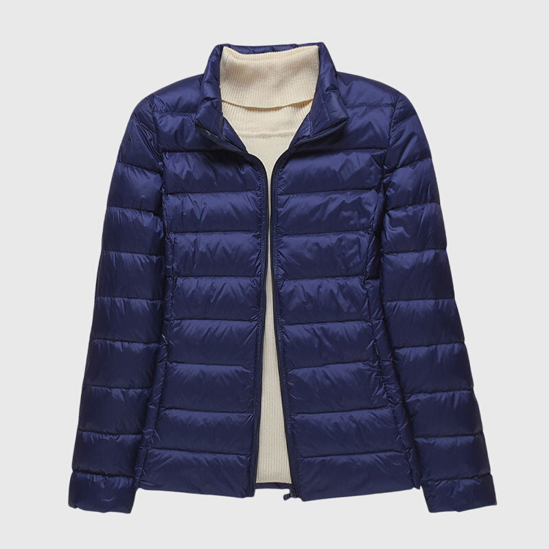 Quilted Puffer Jacket with Hood or Stand Collar