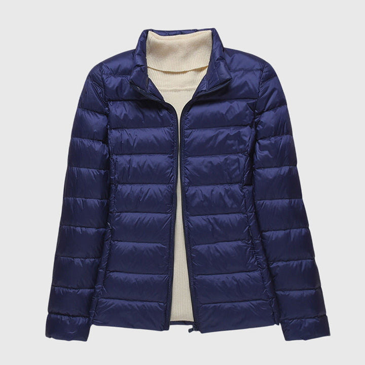 Quilted Puffer Jacket with Hood or Stand Collar