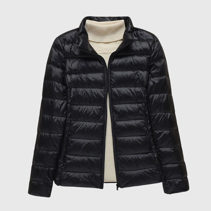 Quilted Puffer Jacket with Hood or Stand Collar