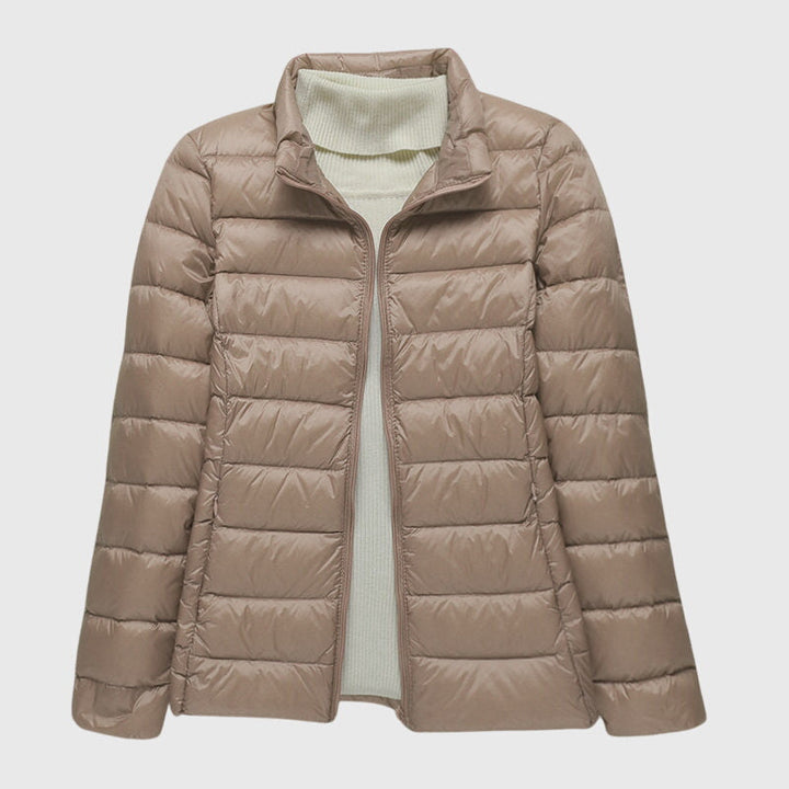 Quilted Puffer Jacket with Hood or Stand Collar