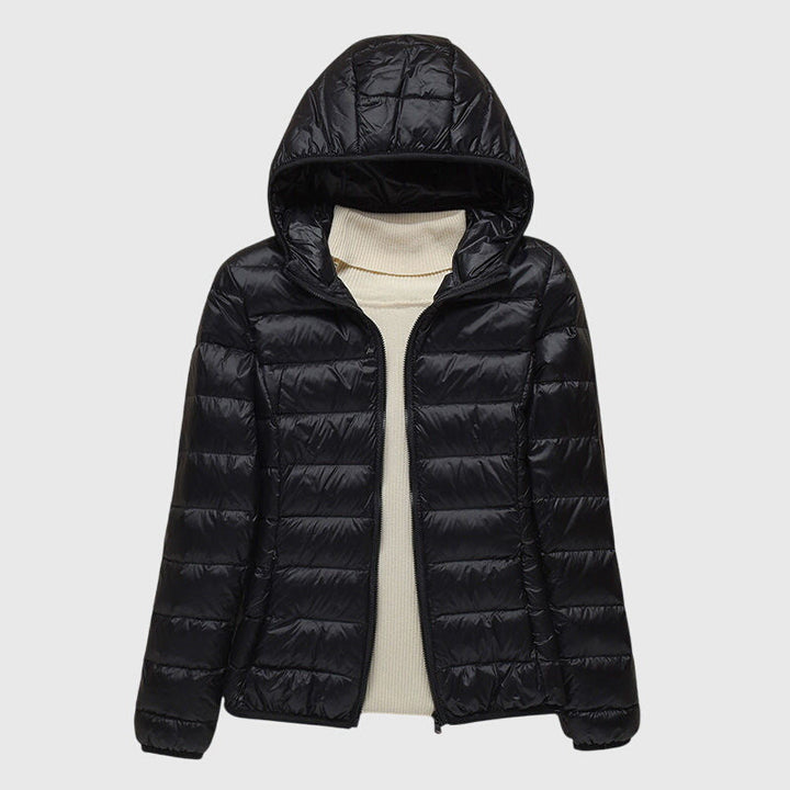Quilted Puffer Jacket with Hood or Stand Collar