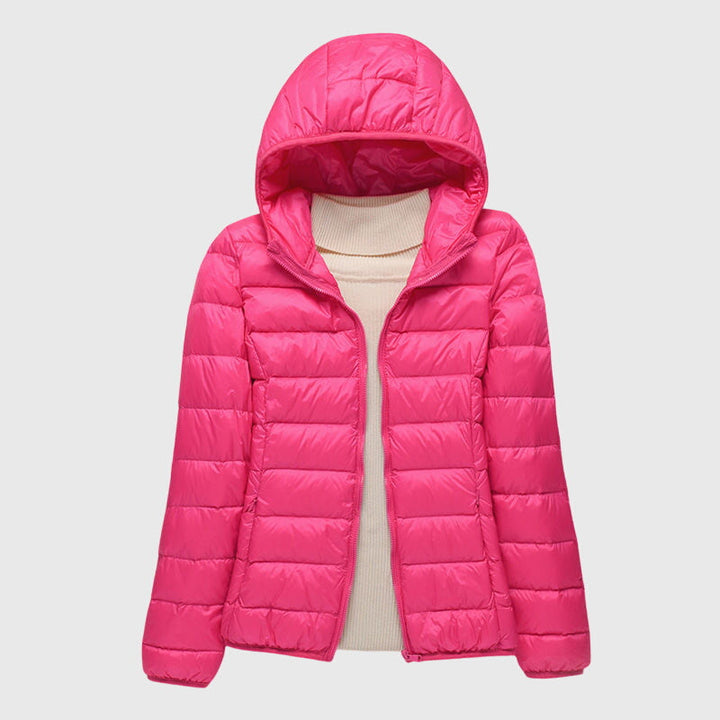 Quilted Puffer Jacket with Hood or Stand Collar