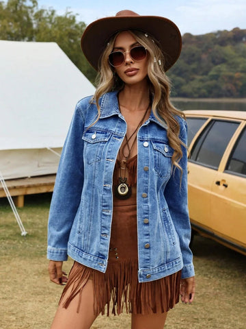 Relaxed Button-Front Denim Jacket