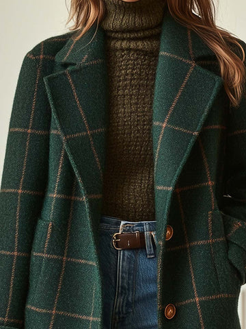 Retro Tweed Check Lapel Coat
