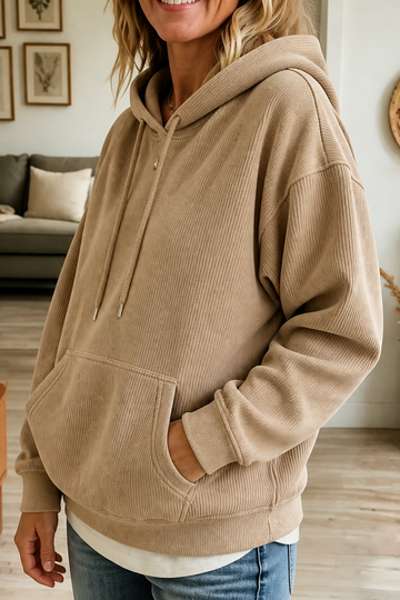 Ribbed Corduroy Look Hoodie