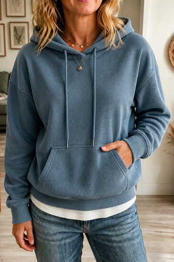 Ribbed Corduroy Look Hoodie