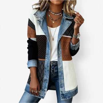 Ribbed Knit Jacket with Denim Trim
