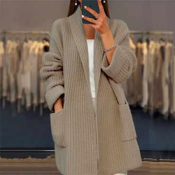 Ribbed Knit Open Front Cardigan with Pockets