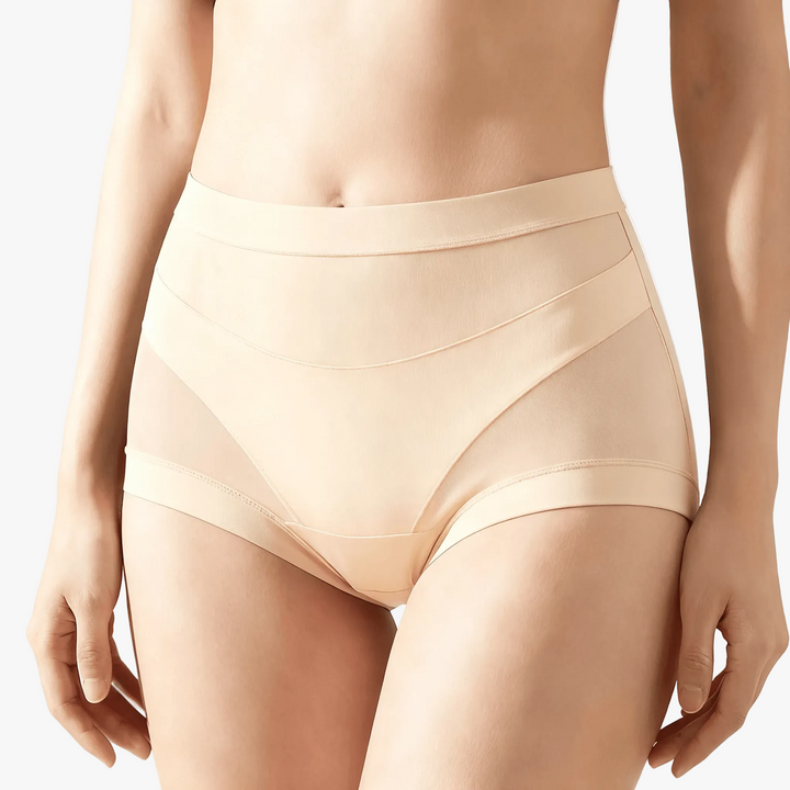 Nude high-waist mesh briefs shown on a body