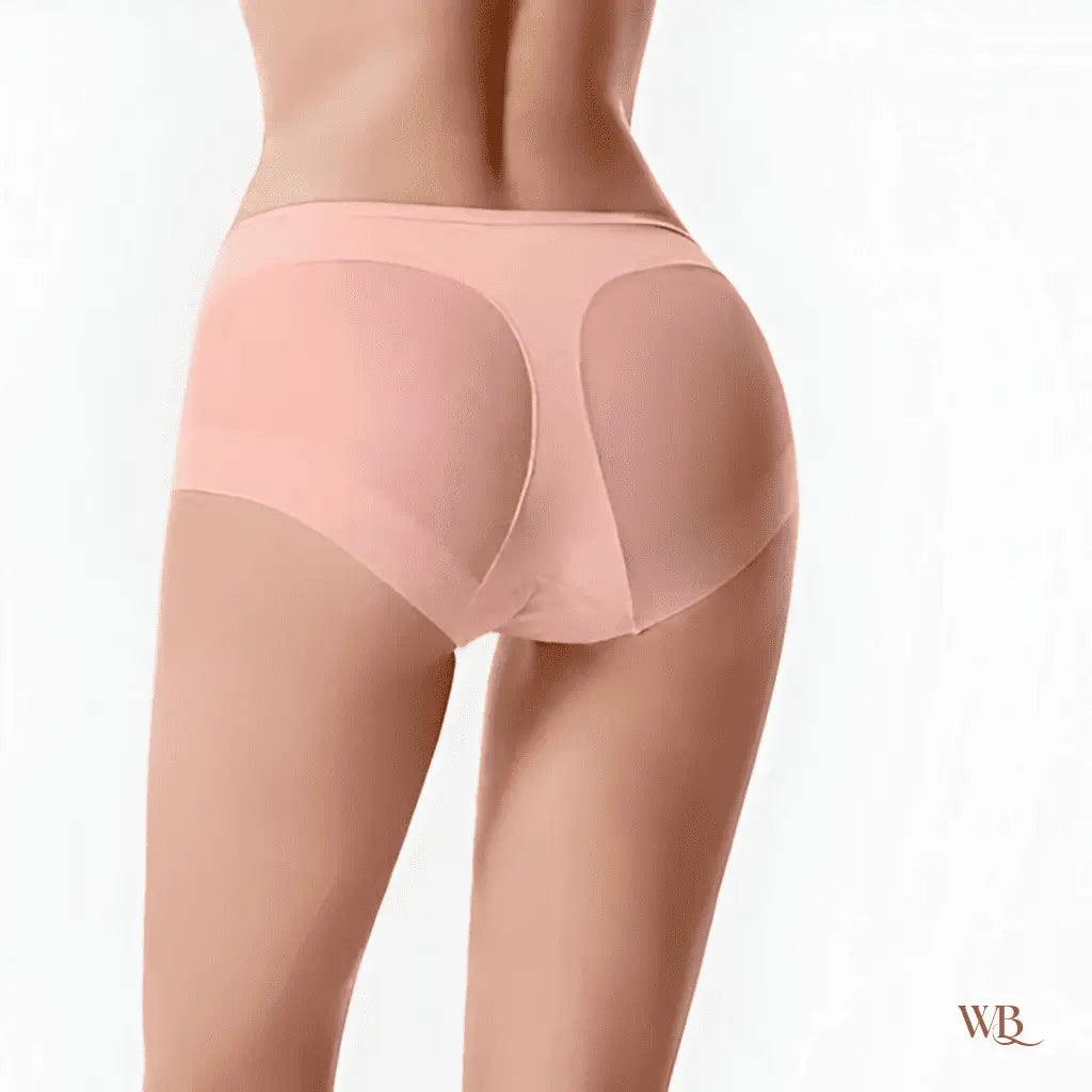 Pink seamless briefs with mesh side panels, back view