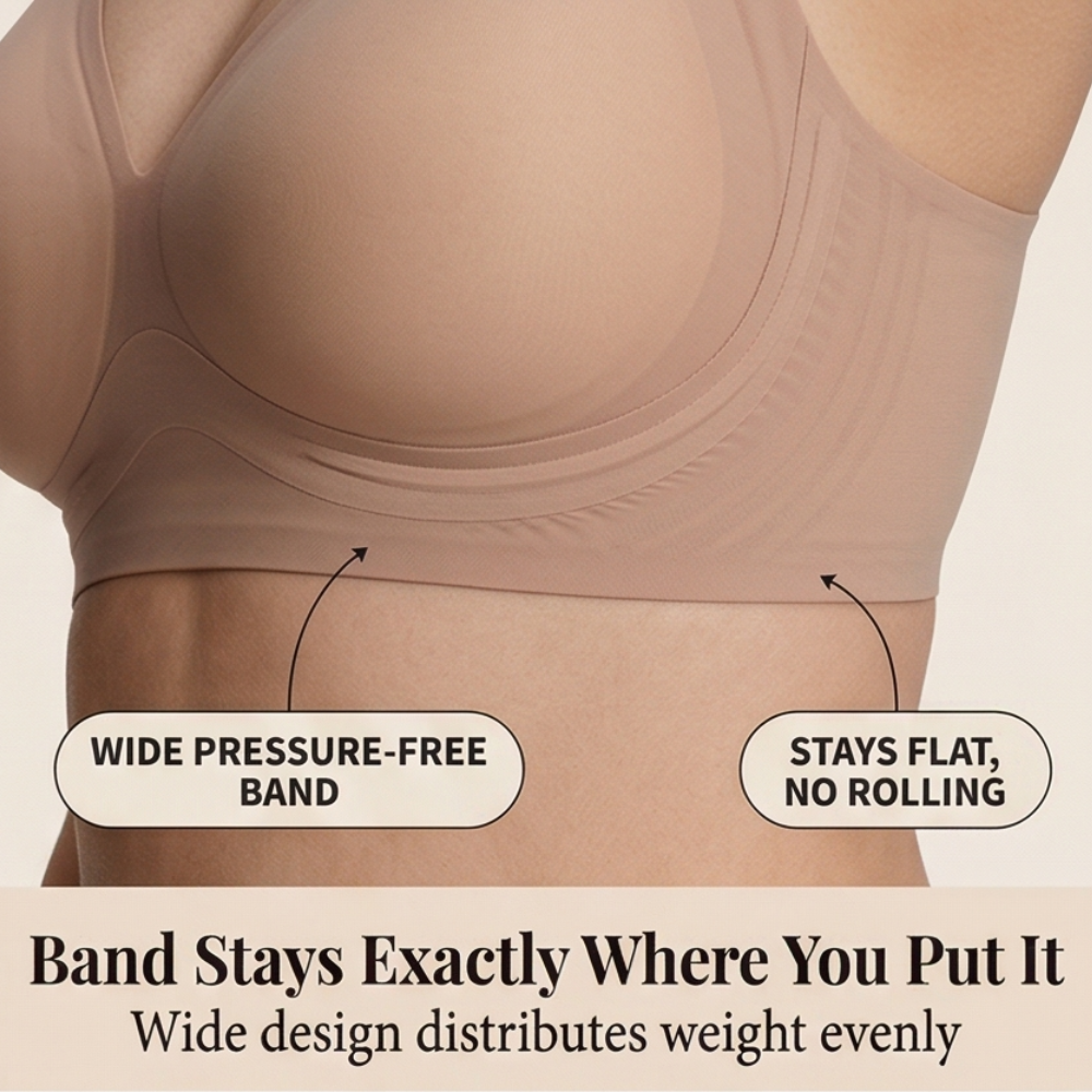 Feature panel with callouts on the wide pressure-free band