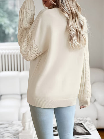 Snowman Print Cable Knit Sweater