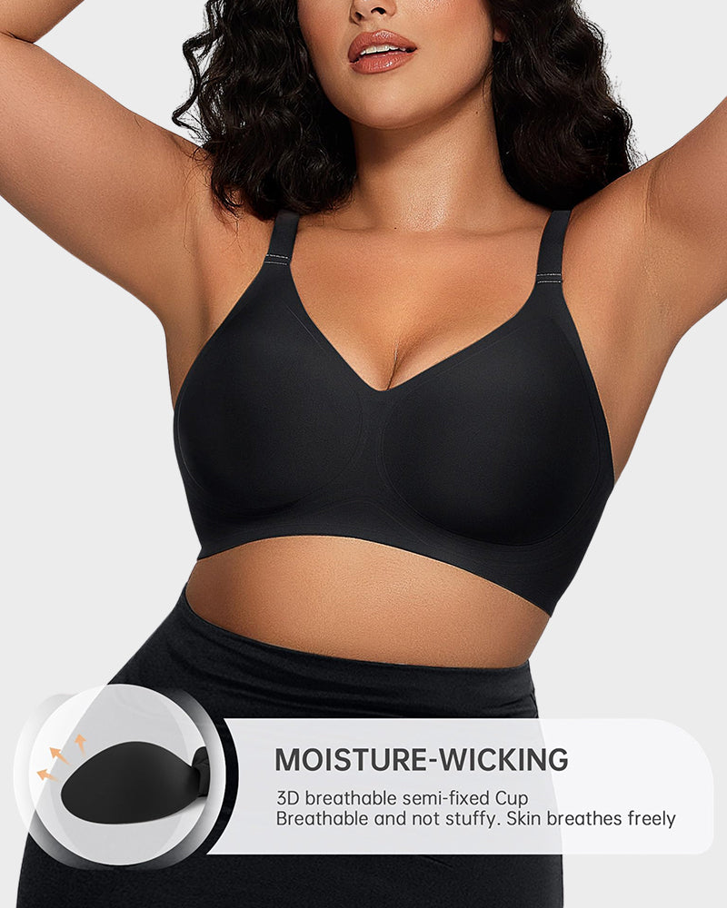 Feature panel with a callout on the breathable semi-fixed cup