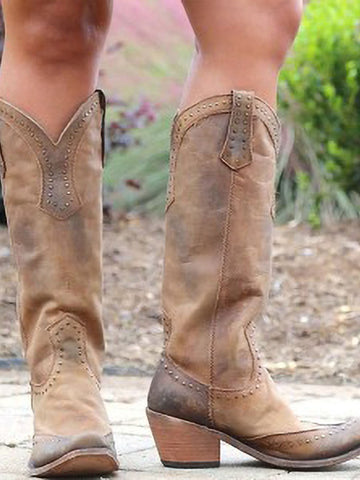 Studded Knee-High Cowboy Boots