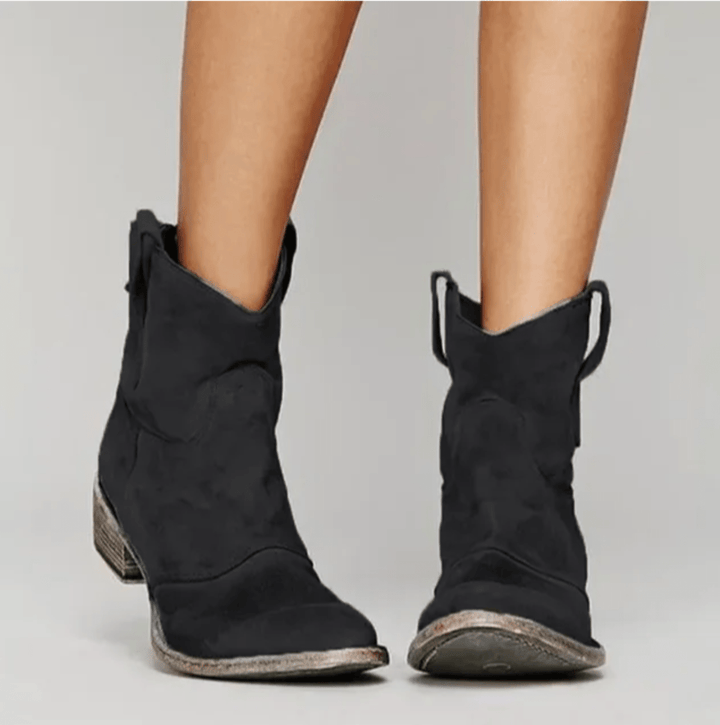 Suede Side Zip Block Heel Ankle Boot