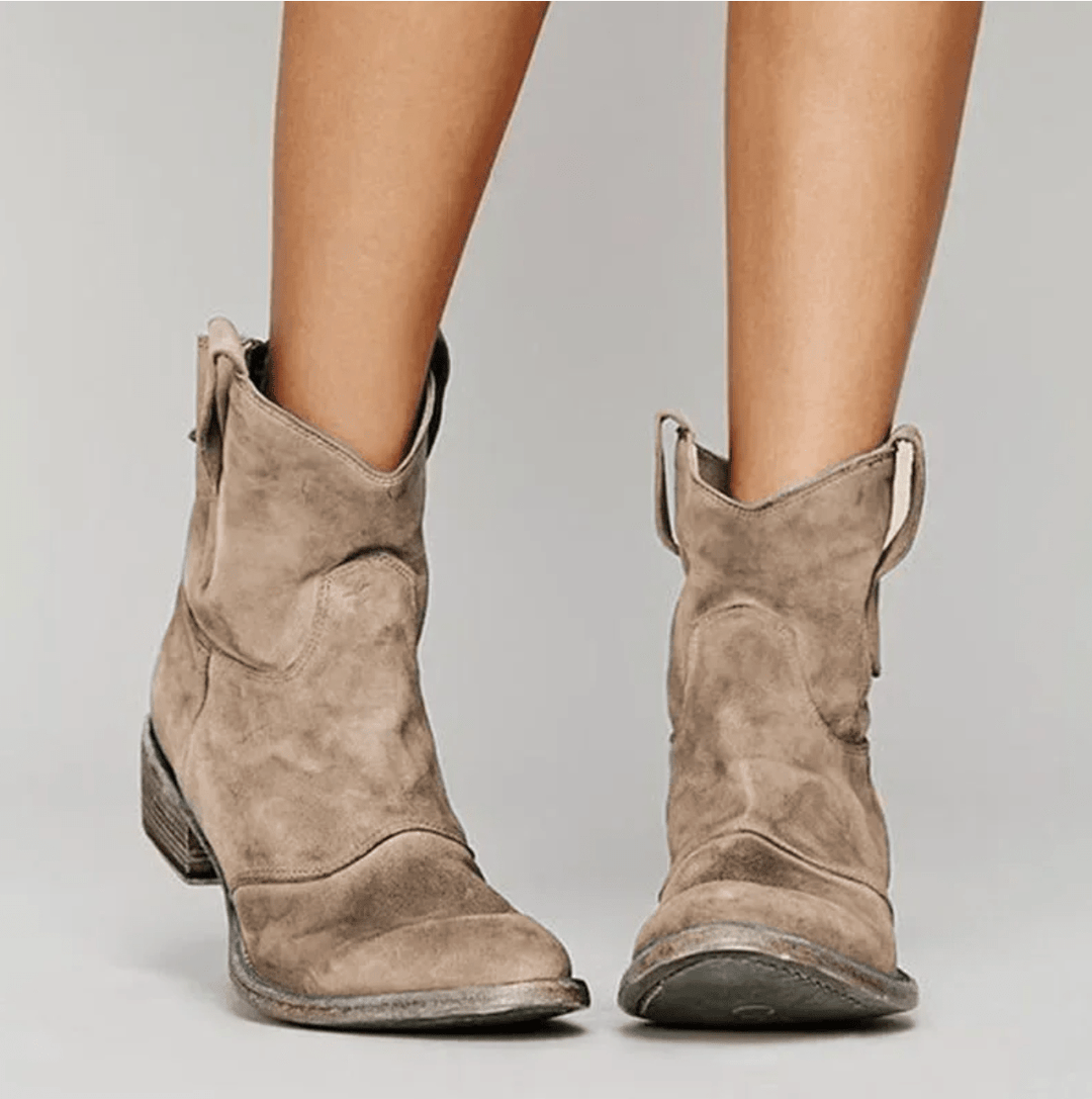 Suede Side Zip Block Heel Ankle Boot