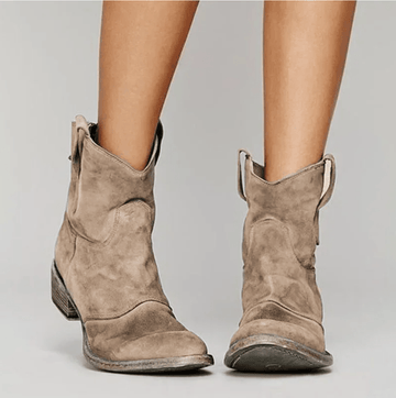 Suede Side Zip Block Heel Ankle Boot
