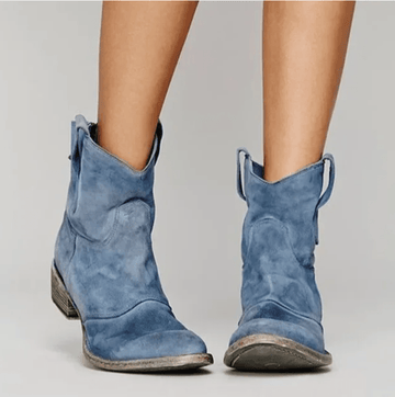 Suede Side Zip Block Heel Ankle Boot