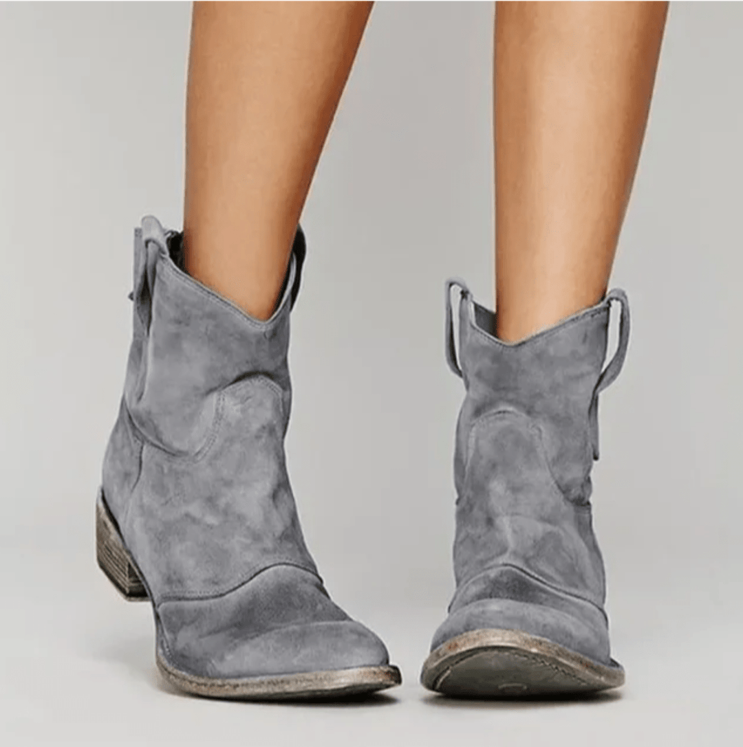 Suede Side Zip Block Heel Ankle Boot
