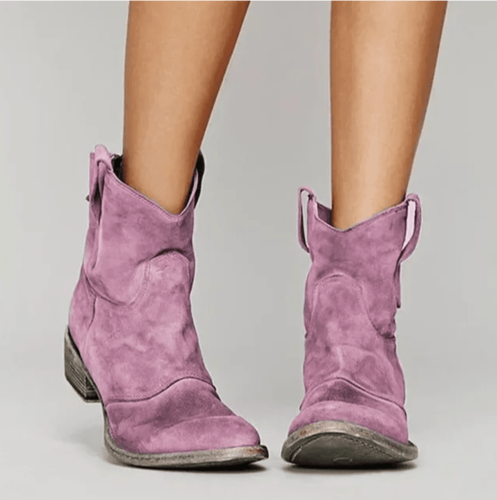 Suede Side Zip Block Heel Ankle Boot